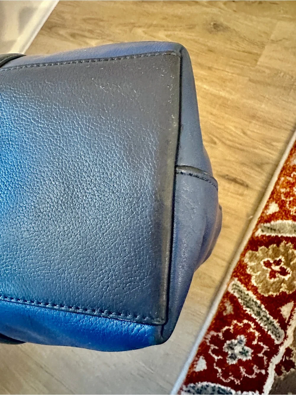 Coach Vintage Blue Navy Color Block Leather Perry Business Tote with Black Trim - Picture 14 of 16